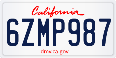 CA license plate 6ZMP987