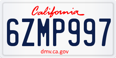 CA license plate 6ZMP997