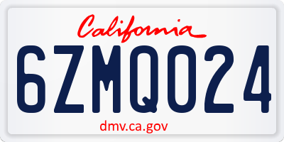 CA license plate 6ZMQ024
