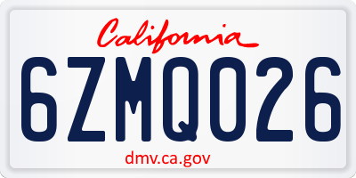 CA license plate 6ZMQ026