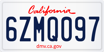 CA license plate 6ZMQ097