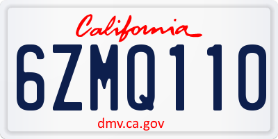CA license plate 6ZMQ110