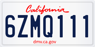 CA license plate 6ZMQ111