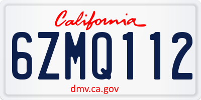 CA license plate 6ZMQ112