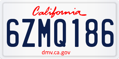 CA license plate 6ZMQ186