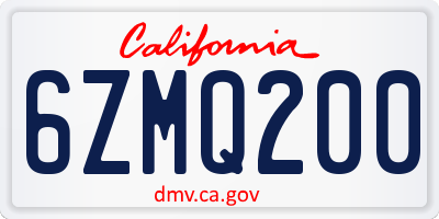 CA license plate 6ZMQ200