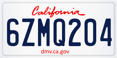 CA license plate 6ZMQ204