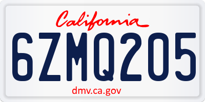 CA license plate 6ZMQ205