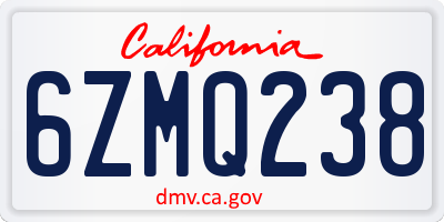CA license plate 6ZMQ238