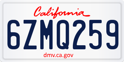 CA license plate 6ZMQ259