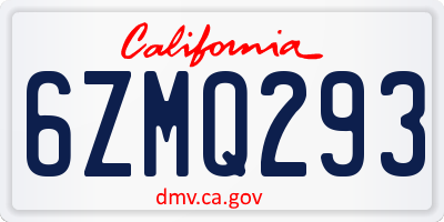 CA license plate 6ZMQ293