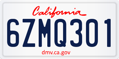 CA license plate 6ZMQ301