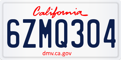 CA license plate 6ZMQ304