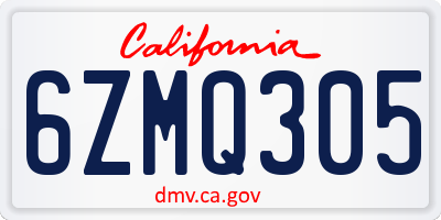 CA license plate 6ZMQ305