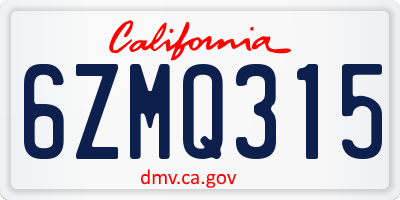 CA license plate 6ZMQ315