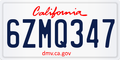 CA license plate 6ZMQ347