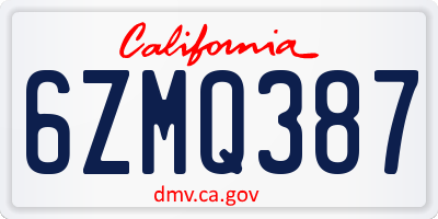 CA license plate 6ZMQ387