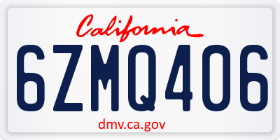 CA license plate 6ZMQ406