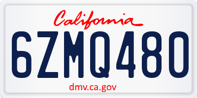 CA license plate 6ZMQ480