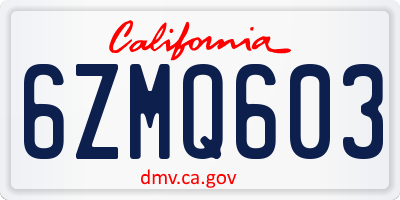 CA license plate 6ZMQ603