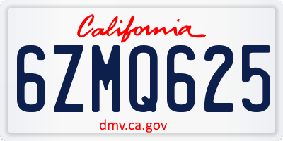CA license plate 6ZMQ625