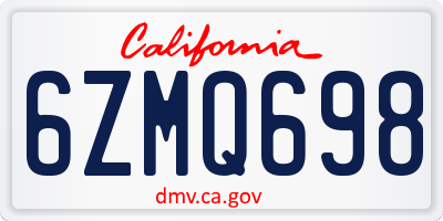 CA license plate 6ZMQ698