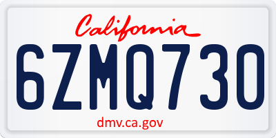 CA license plate 6ZMQ730