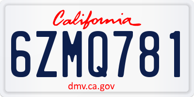 CA license plate 6ZMQ781