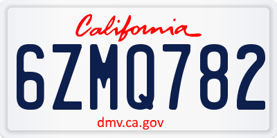 CA license plate 6ZMQ782