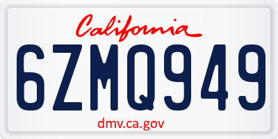 CA license plate 6ZMQ949