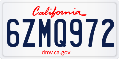 CA license plate 6ZMQ972
