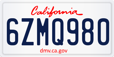 CA license plate 6ZMQ980