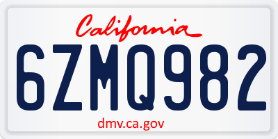 CA license plate 6ZMQ982