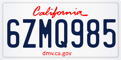 CA license plate 6ZMQ985