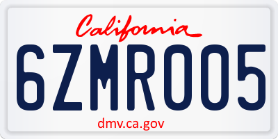 CA license plate 6ZMR005
