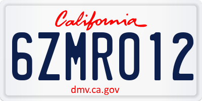 CA license plate 6ZMR012