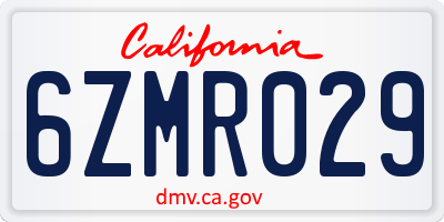CA license plate 6ZMR029