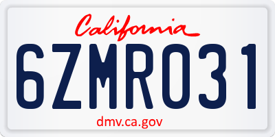 CA license plate 6ZMR031