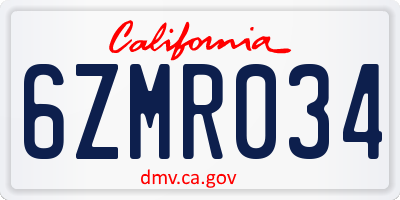 CA license plate 6ZMR034