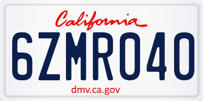 CA license plate 6ZMR040