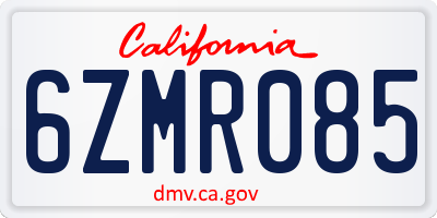 CA license plate 6ZMR085