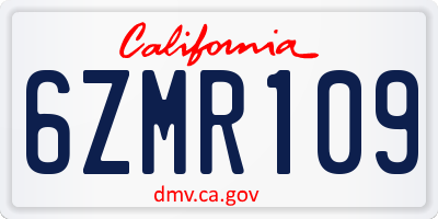 CA license plate 6ZMR109
