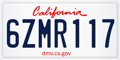 CA license plate 6ZMR117