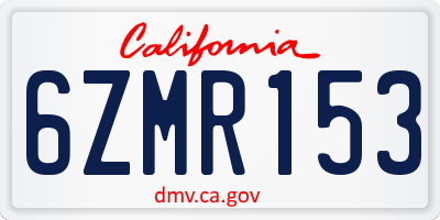 CA license plate 6ZMR153