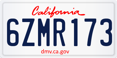 CA license plate 6ZMR173