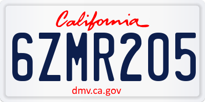 CA license plate 6ZMR205
