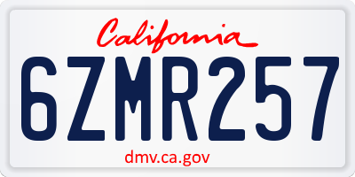 CA license plate 6ZMR257