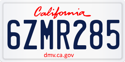 CA license plate 6ZMR285