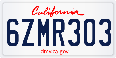 CA license plate 6ZMR303