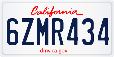 CA license plate 6ZMR434
